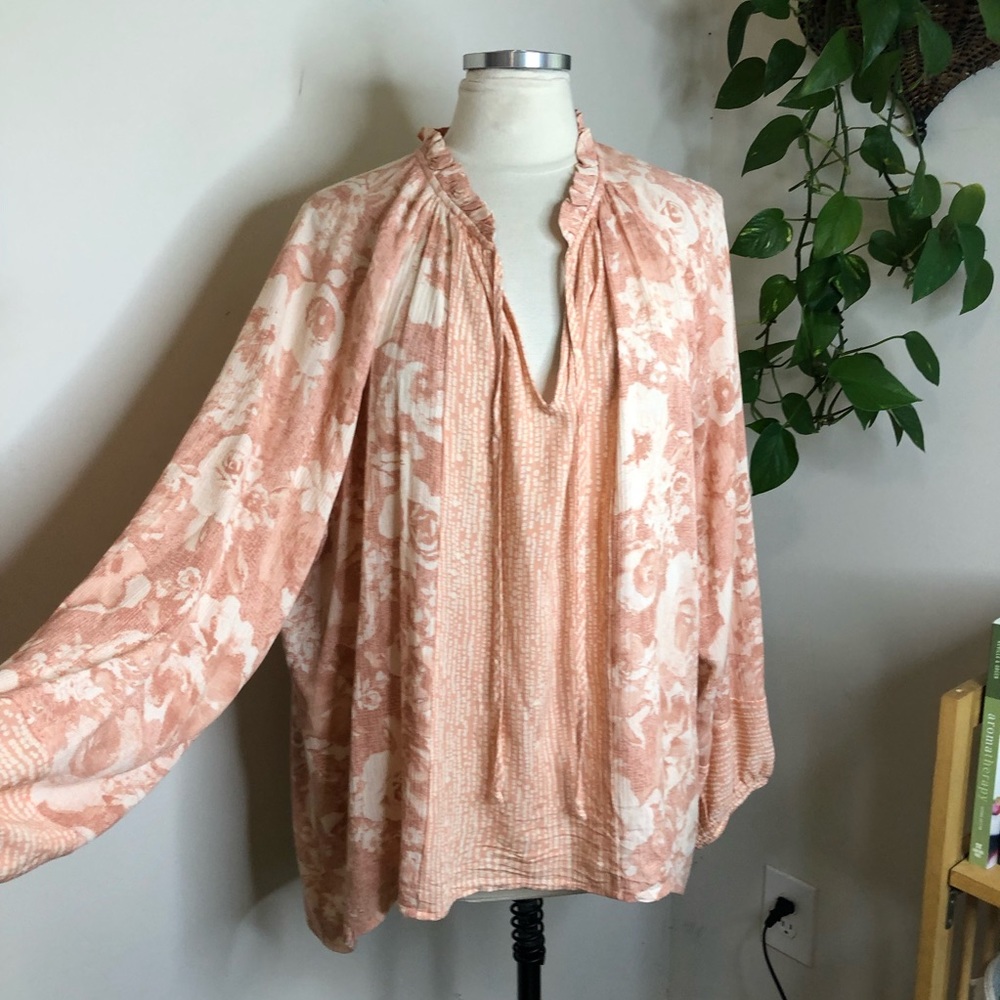 Everleigh floral ruffled peasant top peach XL